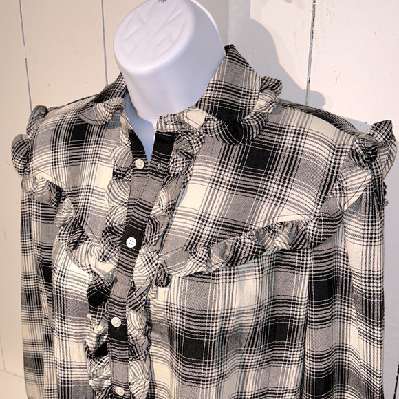 NEW Polo Ralph Lauren Western Black White Plaid Ruffled Button Down XS TP - Picture 4 of 17